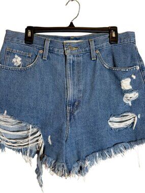 Levi's High Waisted Mom Denim Jean Shorts Women's 31 Blue Distressed Festival